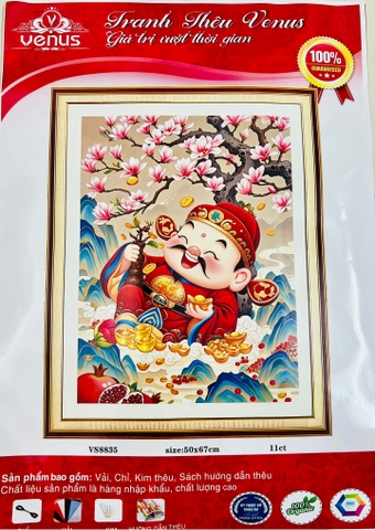 Tranh thêu kín thần tài VS8835, kích thước 50 x 67 cm