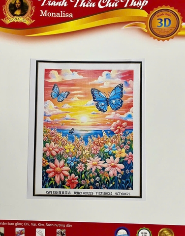 Tranh thêu kín chữ thập Hoa và bướm XW3130