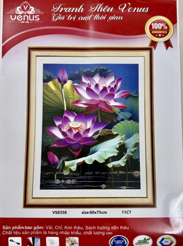 Tranh thêu kín Hoa sen VS8358, kích thước 60 x 75 cm