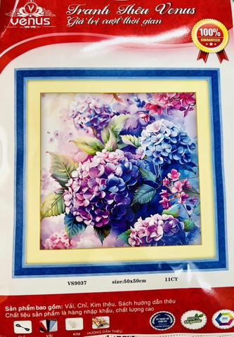 Tranh thêu kín cẩm tú cầu VS9037, 11ct thêu 3 sợi, 50x50 cm