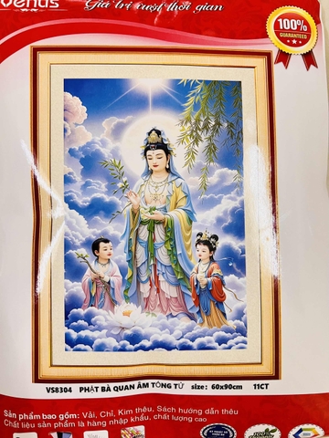 Tranh thêu kín Quan âm VS8304, kích thước 60 x 90 cm