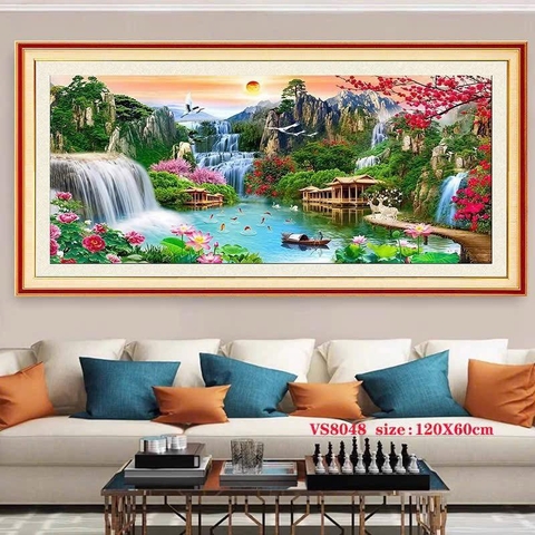 Tranh thêu kín Phong cảnh VS8048, kích thước 120x65 cm