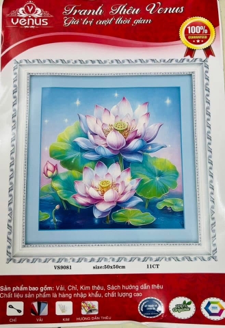 TRANH THÊU KÍN HOA SEN VS9081, KÍCH THƯỚC 50x 50 cm