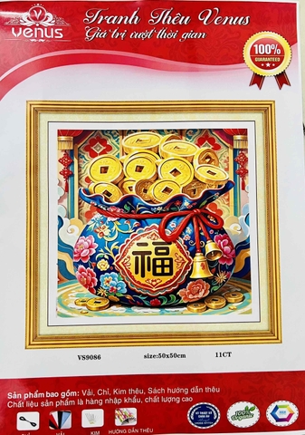 Tranh thêu kín Túi tiền chữ Phúc VS9086, kích thước 50 x 50 cm