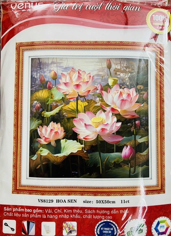 Tranh thêu kín Hoa sen VS8129, kích thước 50 x 50 cm