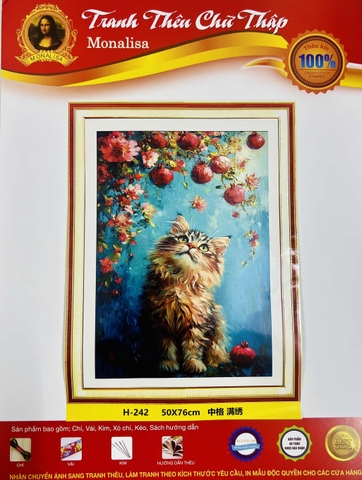 TRANH THÊU KÍN BÉ MÈO DỄ THƯƠNG H242, KÍCH THƯỚC 50 X 76 CM