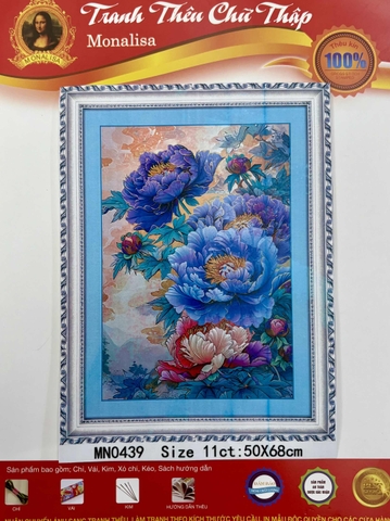Tranh thêu kín Hoa mẫu đơn MN0439, kích thước 50 x 68 cm