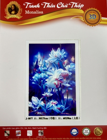 TRANH THÊU KÍN HOA THỦY TIÊN, KÍCH THƯỚC 50 X 75 CM
