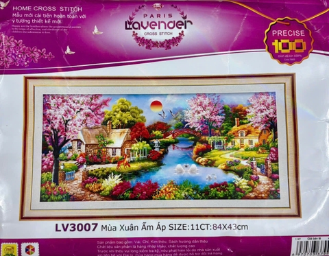 Tranh thêu kín Phong cảnh tổ ấm yên bình LV3007, kích thước 84 x 43 cm
