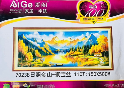Tranh thêu kín Phong cảnh cửu trại câu 70238, kích thước 150 x 50 cm