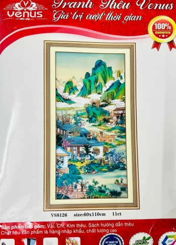 Tranh thêu kín chữ thập Phong cảnh Trung quốc (thị trấn yên bình) VS8126, kích thước 60 x 110 cm