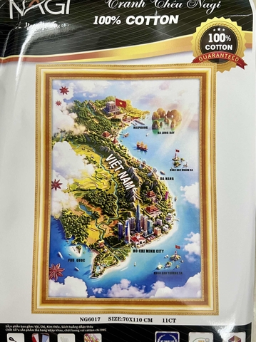Tranh thêu kín Bản đồ Việt Nam NG6017, kích thước 70 x 100 cm