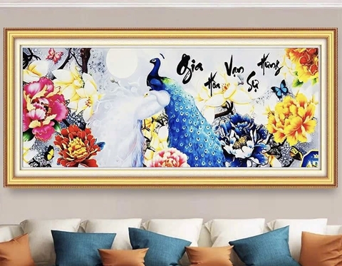 Tranh thêu chữ thập Gia hoà vạn sự hưng