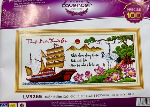 Tranh thêu chữ thập Thuận buồm xuôi gió LV3265, nền trắng không thêu, kích thước 116 x 54 cm