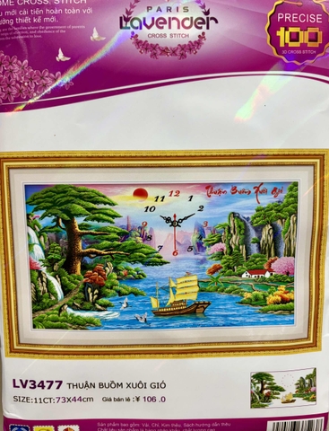 Tranh thêu đồng hồ Thuận buồm xuôi gió LV3477