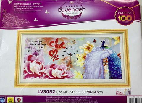 Tranh thêu chữ thập Cha mẹ (đồng hồ) LV3157 (các mẫu này đều thêu 3D)