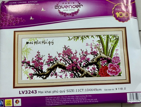 Tranh thêu chữ thập Cành mai LV3243, kích thước 105 x 49 cm