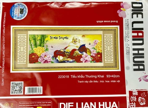 Tranh thêu chữ thập Phật di lặc 223018, tranh thêu 3D, kích thước 93 x 42 cm