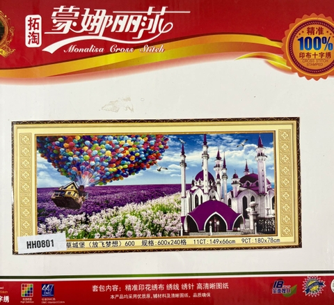 Tranh thêu kín lâu đài mộng mơ HH0801, kích thước 149 x 66 cm