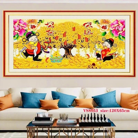 Tranh thêu chữ thập Cây tài lộc LV3522, LV3497, tranh thêu 3D