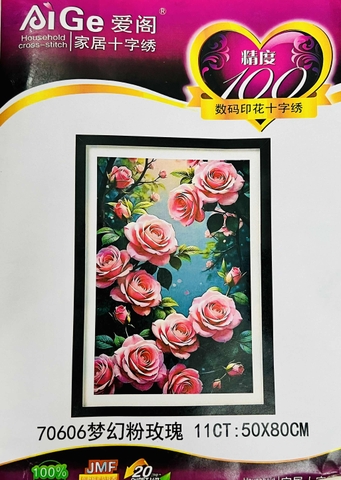 Tranh thêu kín Hoa hồng 70606, kích thước 50 x80 cm