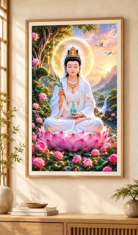 [Mẫu mới] Tranh thêu kín quan âm VS9180, kích thước 60 x 80 cm