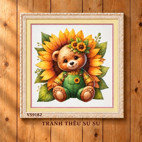 Tranh thêu kín Hoa hướng dương và gấu VS9182, kích thước 50 x 50 cm