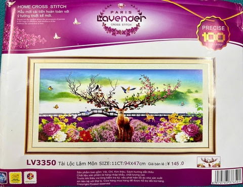 Tranh thêu Hươu tài lộc LV3350, kích thước 94x47 cm