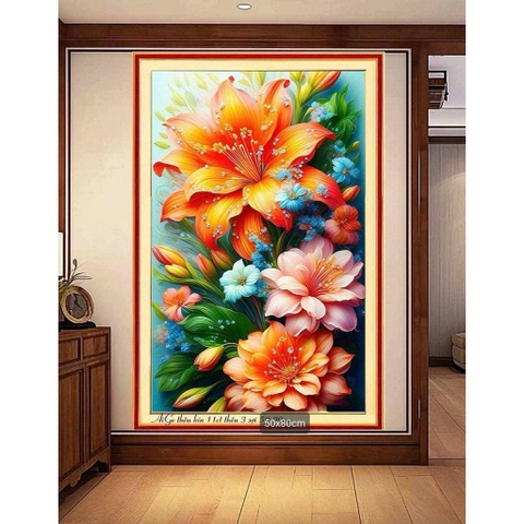 Tranh thêu kín Hoa bách hợp 70247, kích thước 50 x 80cm