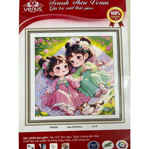 [Mẫu mới] Tranh thêu kín bé gái (11CT) VS8926, kích thước 50 x 50 cm