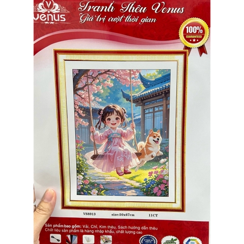 Tranh thêu kín cô gái VS8913, kích thước 50 x 67 cm