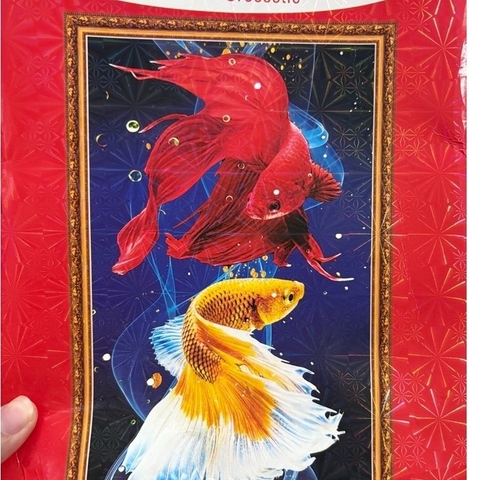Tranh thêu kín Song ngư mẫu đơn (2 con cá), kích thước 50 x 90 cm