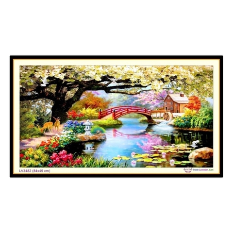 Tranh thêu chữ thập Phong cảnh ngôi nhà hạnh phúc LV3482, kích thước 84 x 49 cm