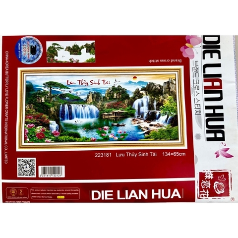 Tranh thêu chữ thập Lưu thuỷ sinh tài 223181, kích thước 134x 65 cm