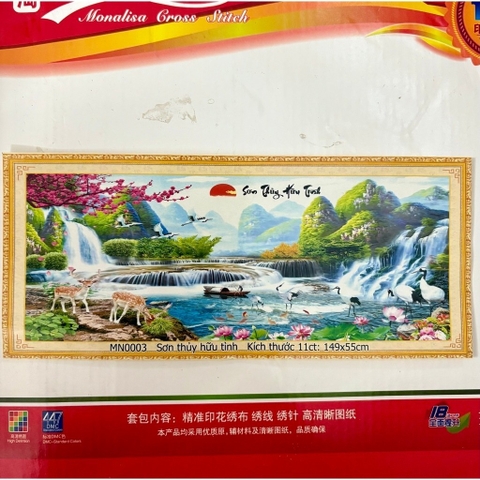 Tranh thêu kín Sơn thuỷ hữu tình MN0003, kích thước 149 x 55 cm