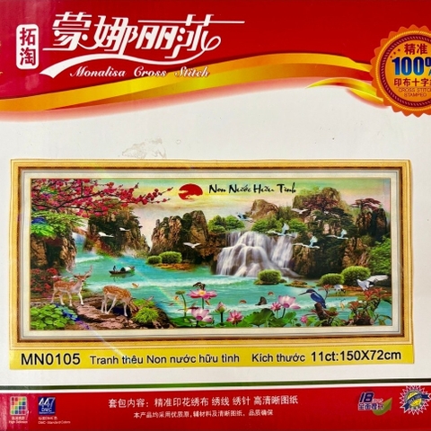 Tranh thêu kín Phong cảnh non nước hữu tình MN0105, kích thước 150x72 cm