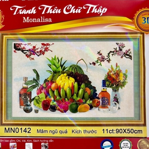 Tranh thêu mâm ngũ quả (trái cây) MN0142, MN0143