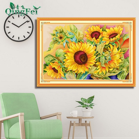 Tranh thêu kín Hoa hướng dương E228, kích thước 80*55 cm