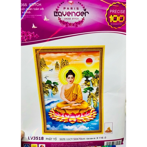 Tranh thêu chữ thập Phật thích ca LV3518, kích thước 50 x 70 cm
