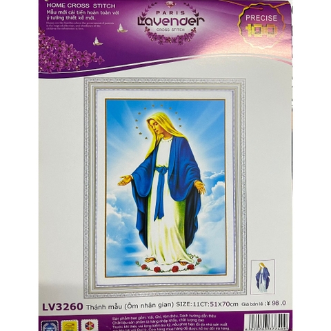 Tranh thêu chữ thập Đức mẹ LV3260, kích thước 50 x 70 cm