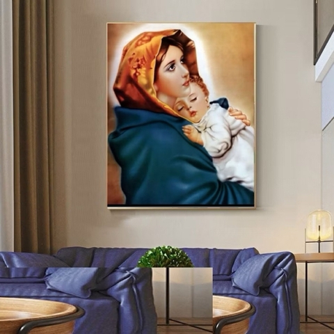 Tranh thêu kín Đức Mẹ, kích thước 60 x 70 cm