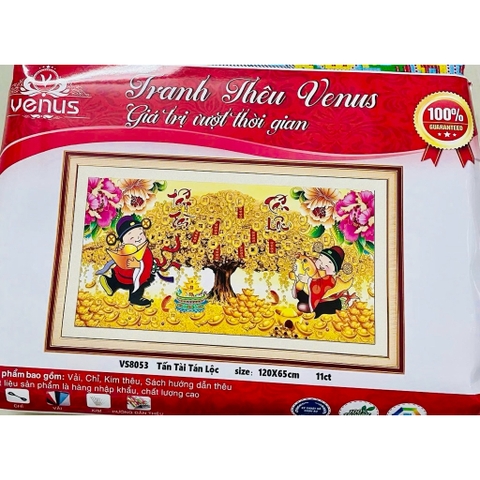Tranh thêu kín chữ thập Thần tài - tài lộc VS8053, kích thước 120 x 65 cm