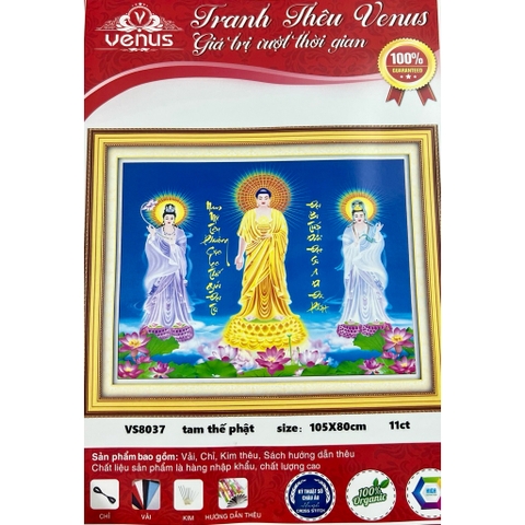 Tranh thêu kín tam thế Phật VS8037, kích thước 105 x 80 cm