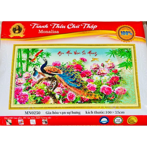 Tranh thêu kín Gia hoà vạn sự hưng MN0250, kích thước 100 x 55 cm