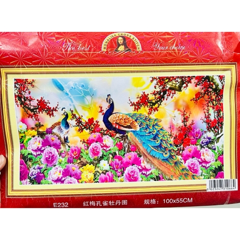 Tranh thêu kín Đôi công phu thê E232, kích thước 100x 55 cm