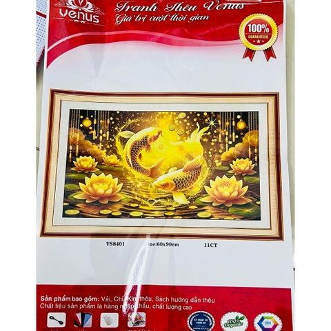 Tranh thêu kín Song ngư cá vàng VS8401, kích thước 60x 90 cm