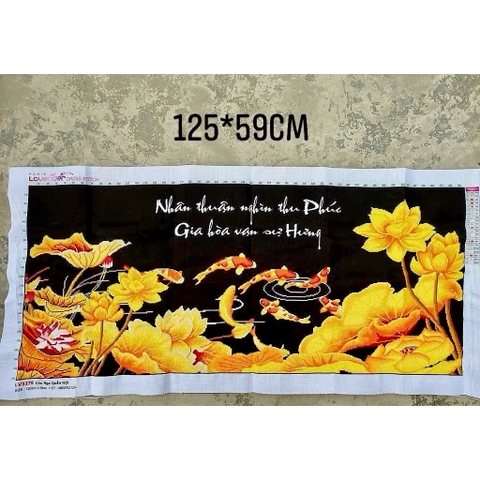 Tranh đã thêu thành phẩm Gia hoà vạn sự hưng LV3379, kích thước 125 x 59 cm