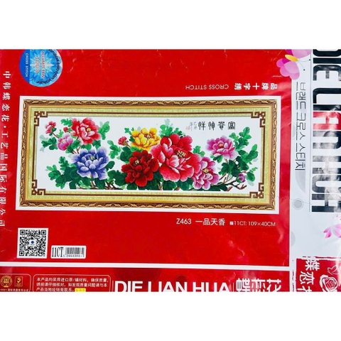 Tranh thêu Hoa mẫu đơn z463, kích thước 109 x 40 cm