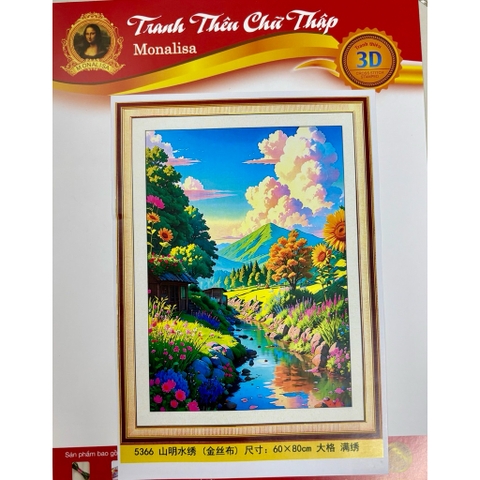 [Thêu 4 sợi] Tranh thêu kín Phong cảnh mộng mơ 5366, kích thước 60 x 80 cm