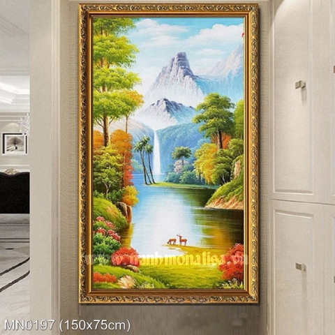 Tranh thêu kín Phong cảnh mùa xuân MN0197, kích thước 150 x 70 cm